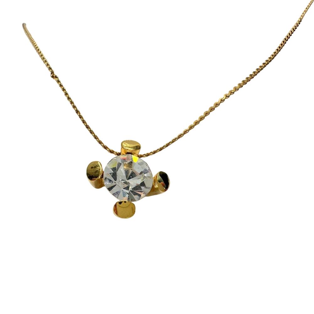 Givenchy Crystal/White Gemstone Solitaire Gold Plated Necklace (Vintage) - Picture 12 of 14